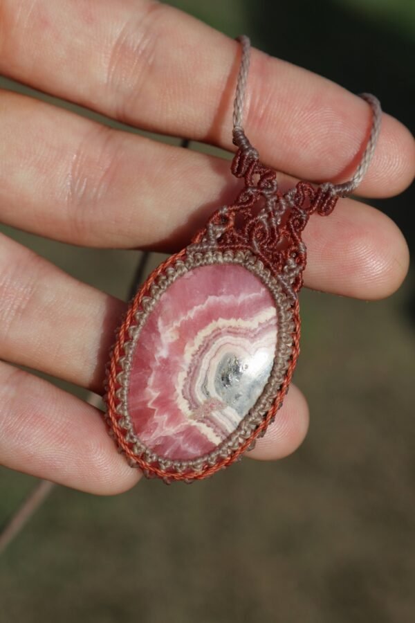 Rhodochrosite pendant with sunstone beads