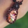 STELLAR~ Mexican OPAL pendant with needle inclusions. Mexican micro macrame jewelry, handmade in europe, worldwide shipping