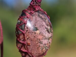 Lodolite/Garden Quartz pendant with natural ruby beads
