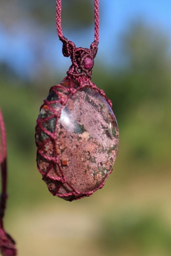 Lodolite/Garden Quartz pendant with natural ruby beads