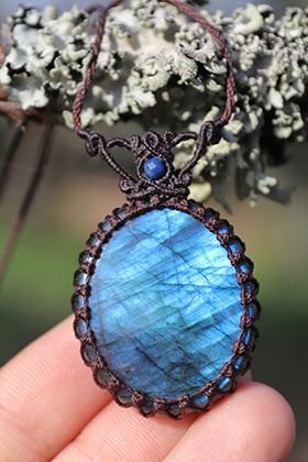 blue labradorite handmade micro macrame necklace
