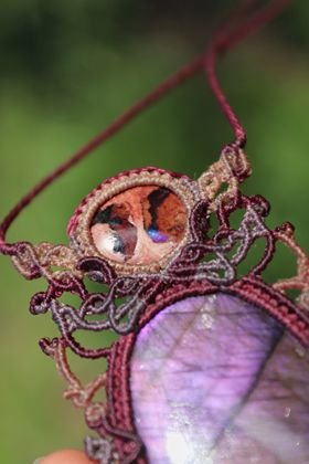 handmade micro macrame necklace purple labradorite
