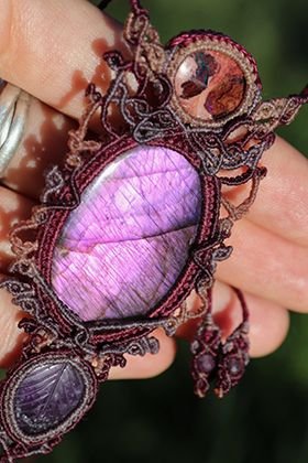purple labradorite handmade micro macrame necklace
