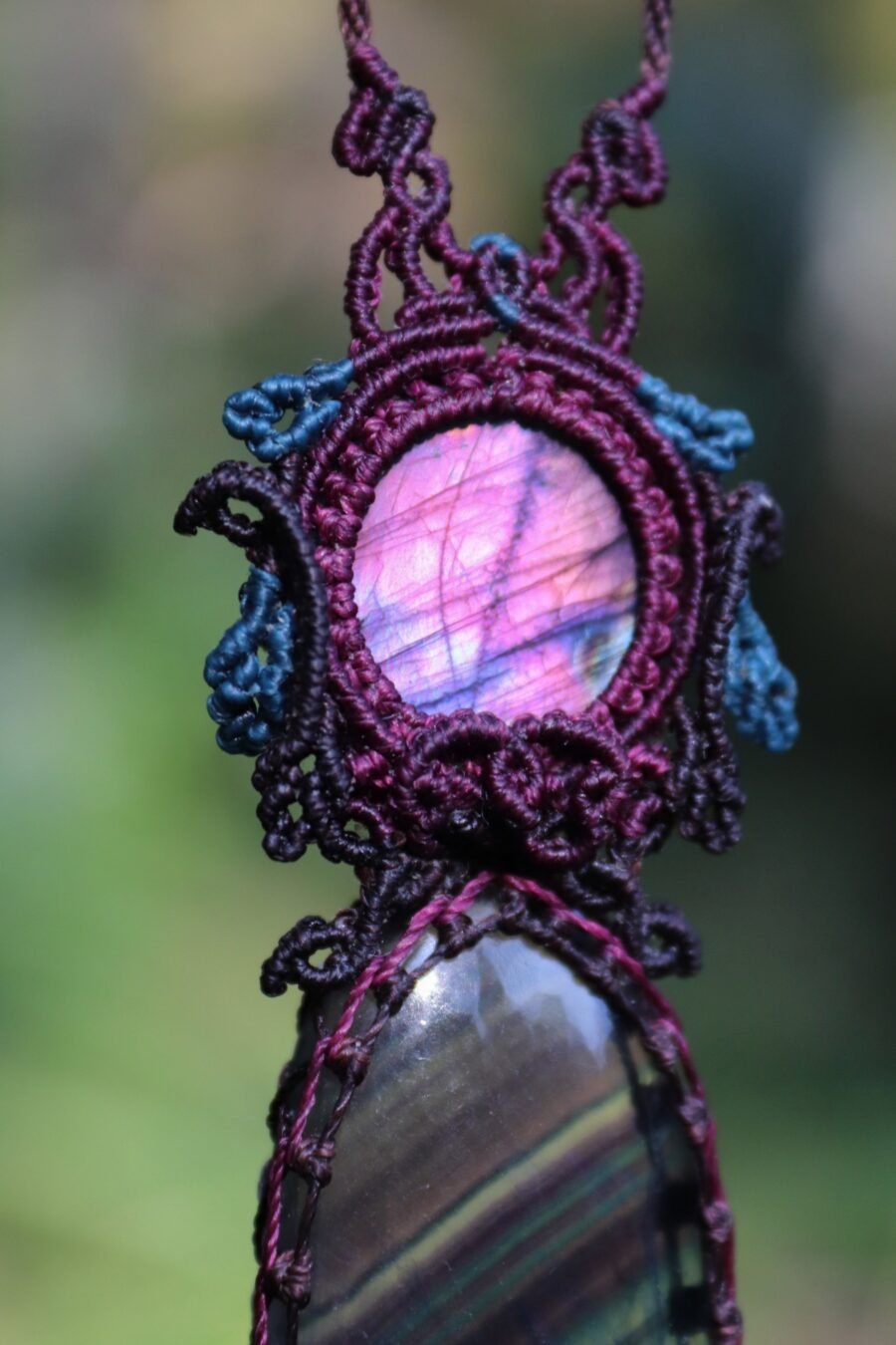 Cosmic FLUORITE and purple spectrolite necklace with apatite