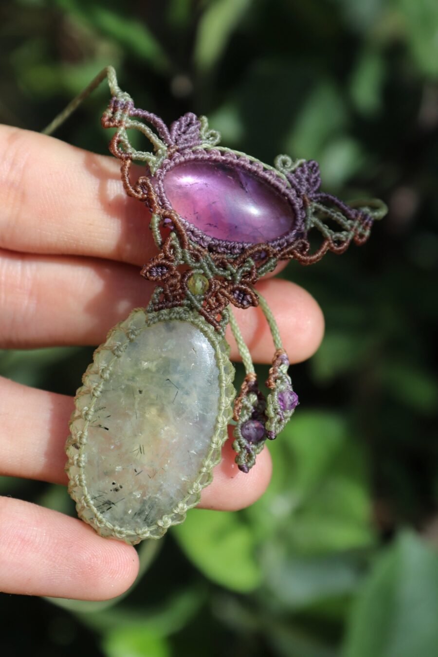 ELOWEN’S GARDEN ~ Prehnite and Amethyst pendant